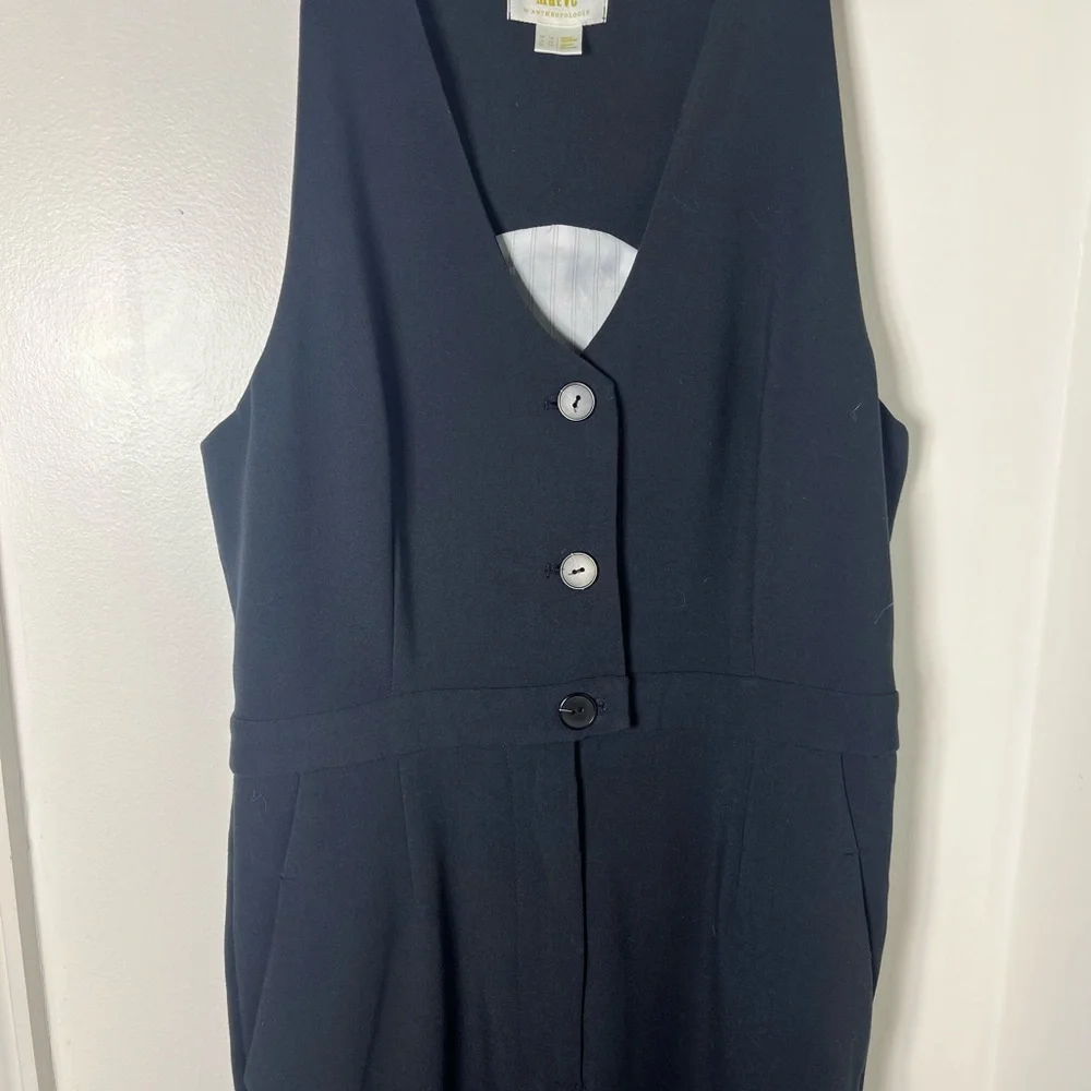 Maeve by Anthropologie Navy Wide Leg Jumpsuit Size 10 Sleeveless Button Front - Picture 5 of 9